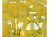 Yellow Field with White Plants, 2023, Mischtechnik auf Papier, 40 x 30 cm